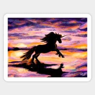 Black Unicorn at Sunset Beach Sticker